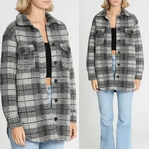 REVOLVE JOIE Plaid Shacket Gray Tone